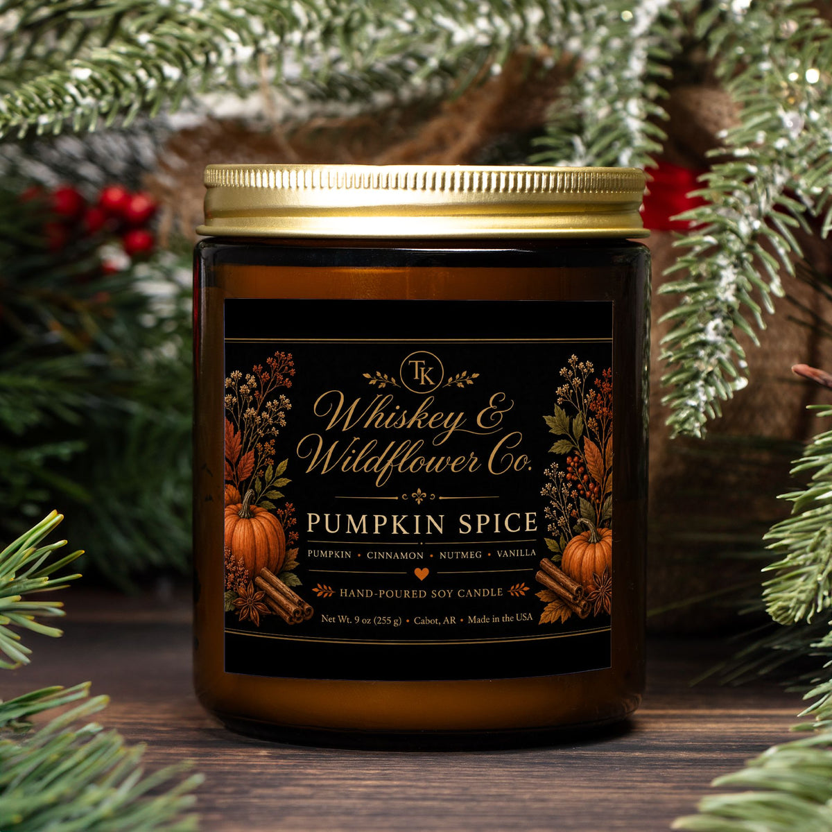 Pumpkin Spice Candle Amber Jar 9oz