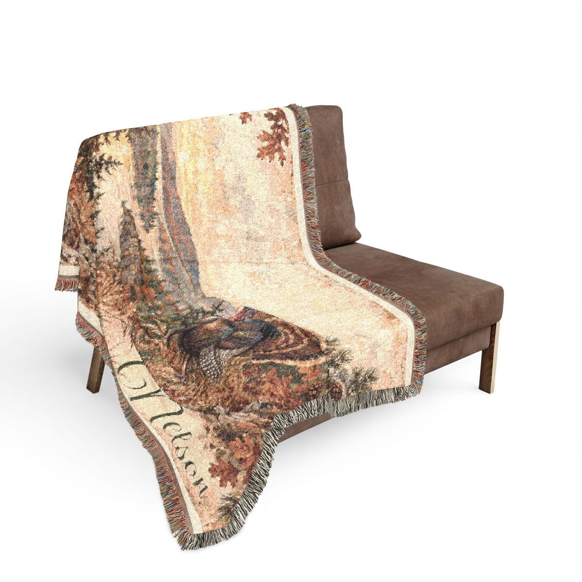 Thanksgiving Turkey Woven Blanket — Scenic Autumn Harvest Throw with Personalized Name Option