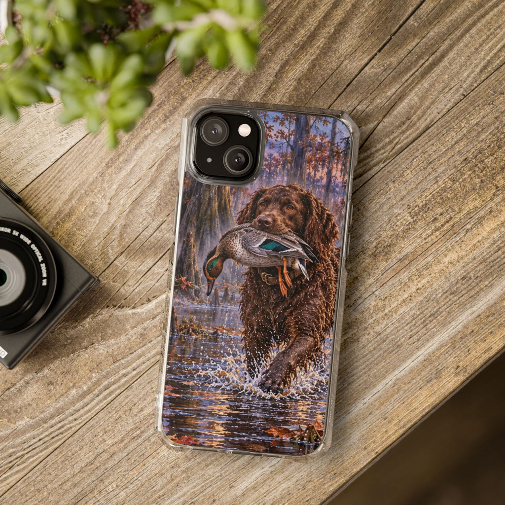 Clear Magnetic Phone Case — Boykin spaniel with Duck swamp