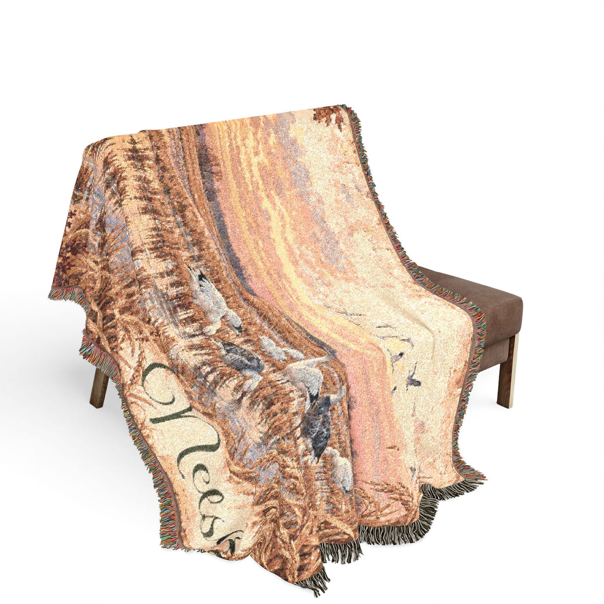 Sunset Marsh Woven Blanket — Rustic Lakeside Tapestry Throw