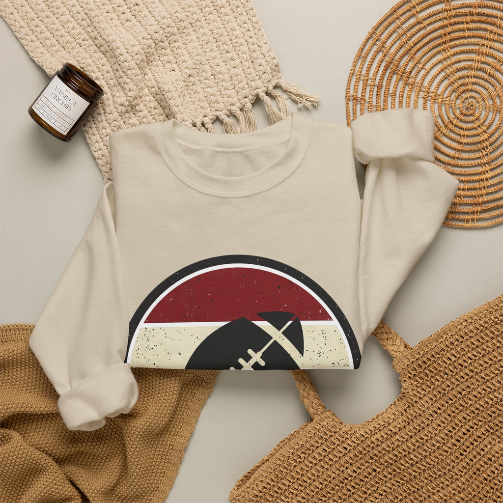 Retro Football Season Crewneck Sweatshirt | Vintage Stripe Football Logo