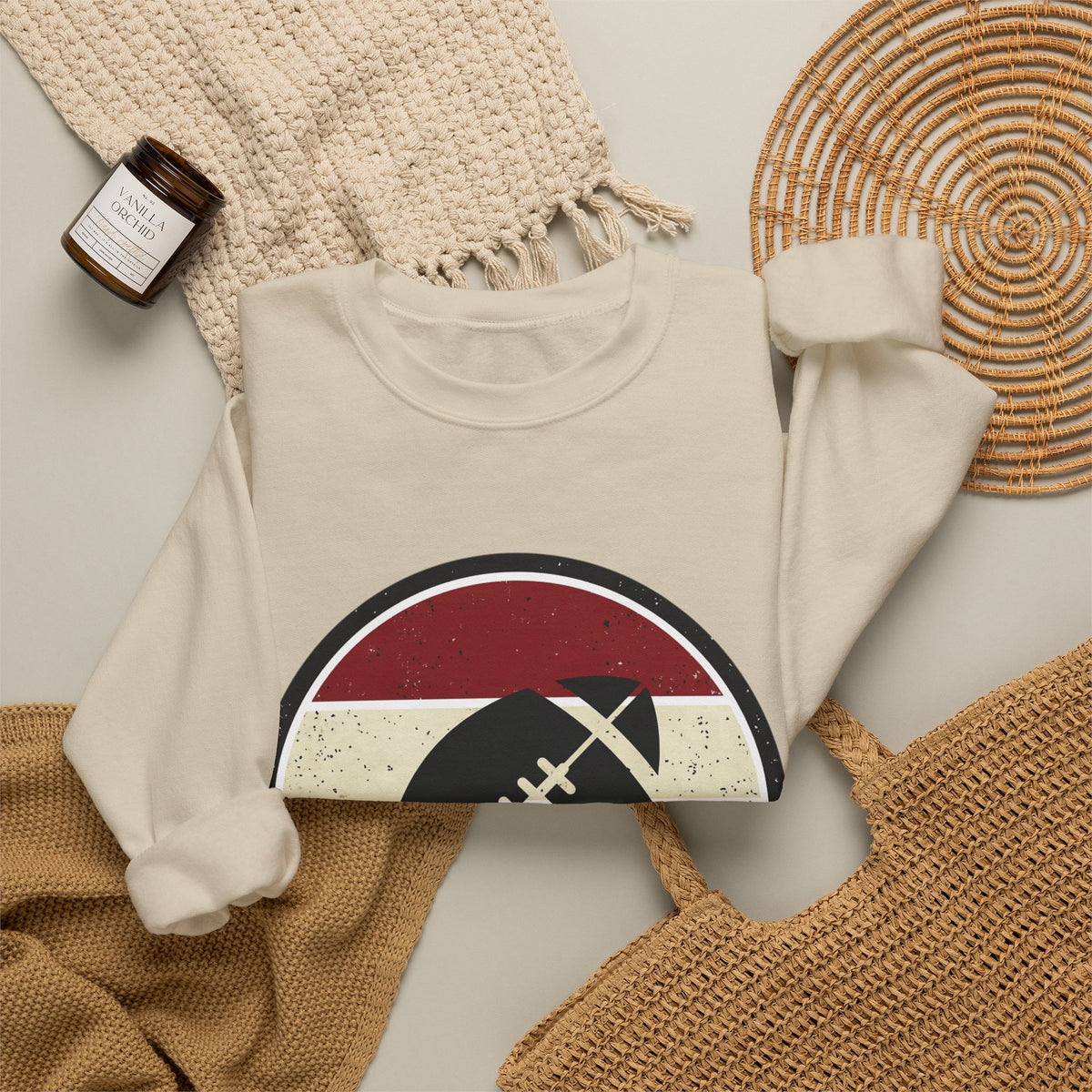Retro Football Season Crewneck Sweatshirt | Vintage Stripe Football Logo