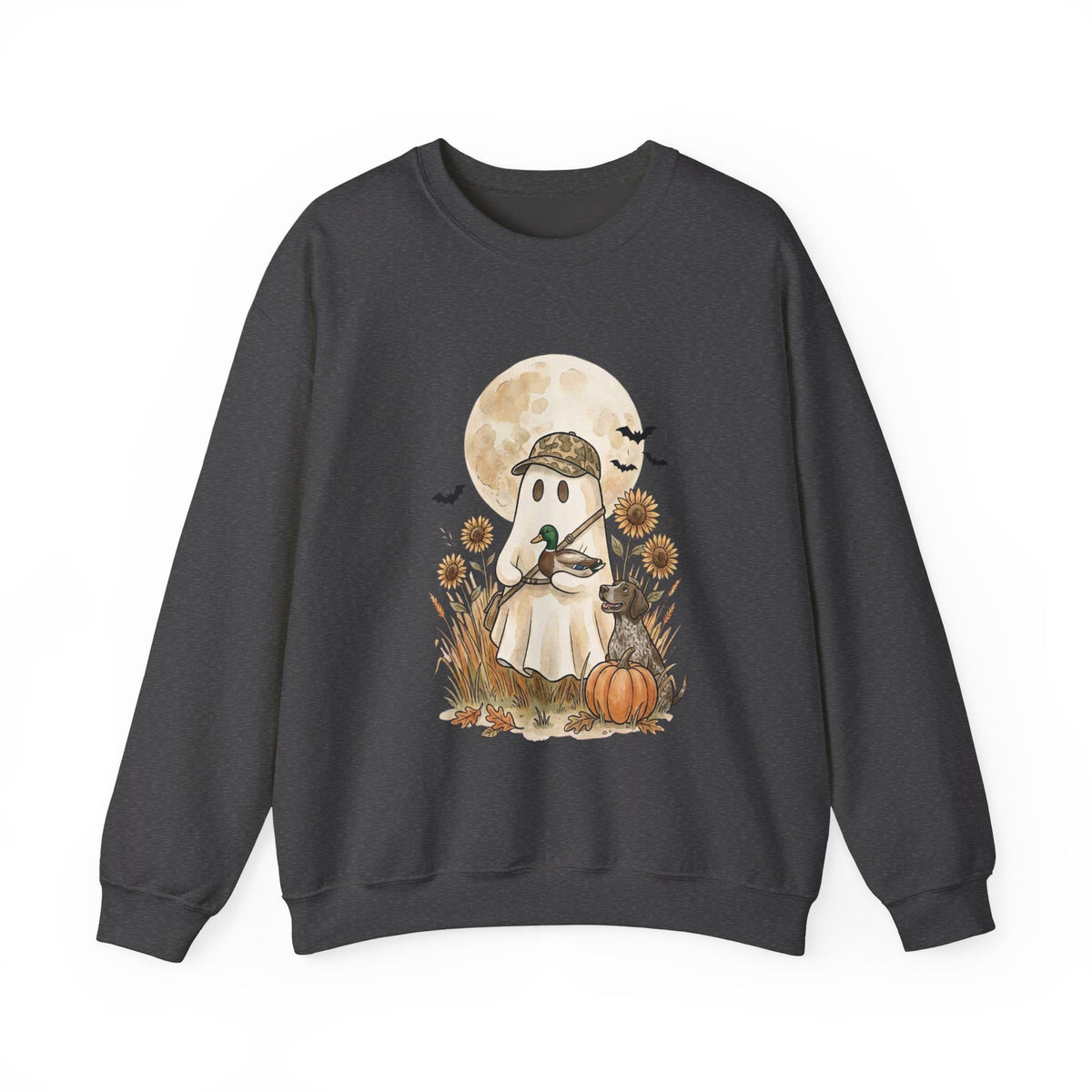 Ghost Hunter Illustration Sweatshirt | Spooky Hunting, Autumn Pumpkin Moon