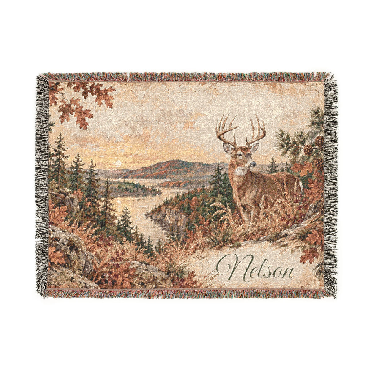 Scenic Deer Woven Blanket – Personalized Rustic Nature Throw