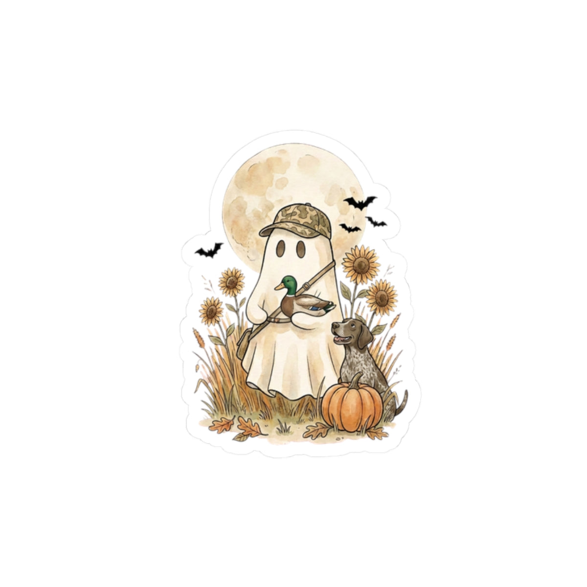 Duck Hunting Ghost Sticker | Spooky Hunting, Fall Pumpkin Sticker