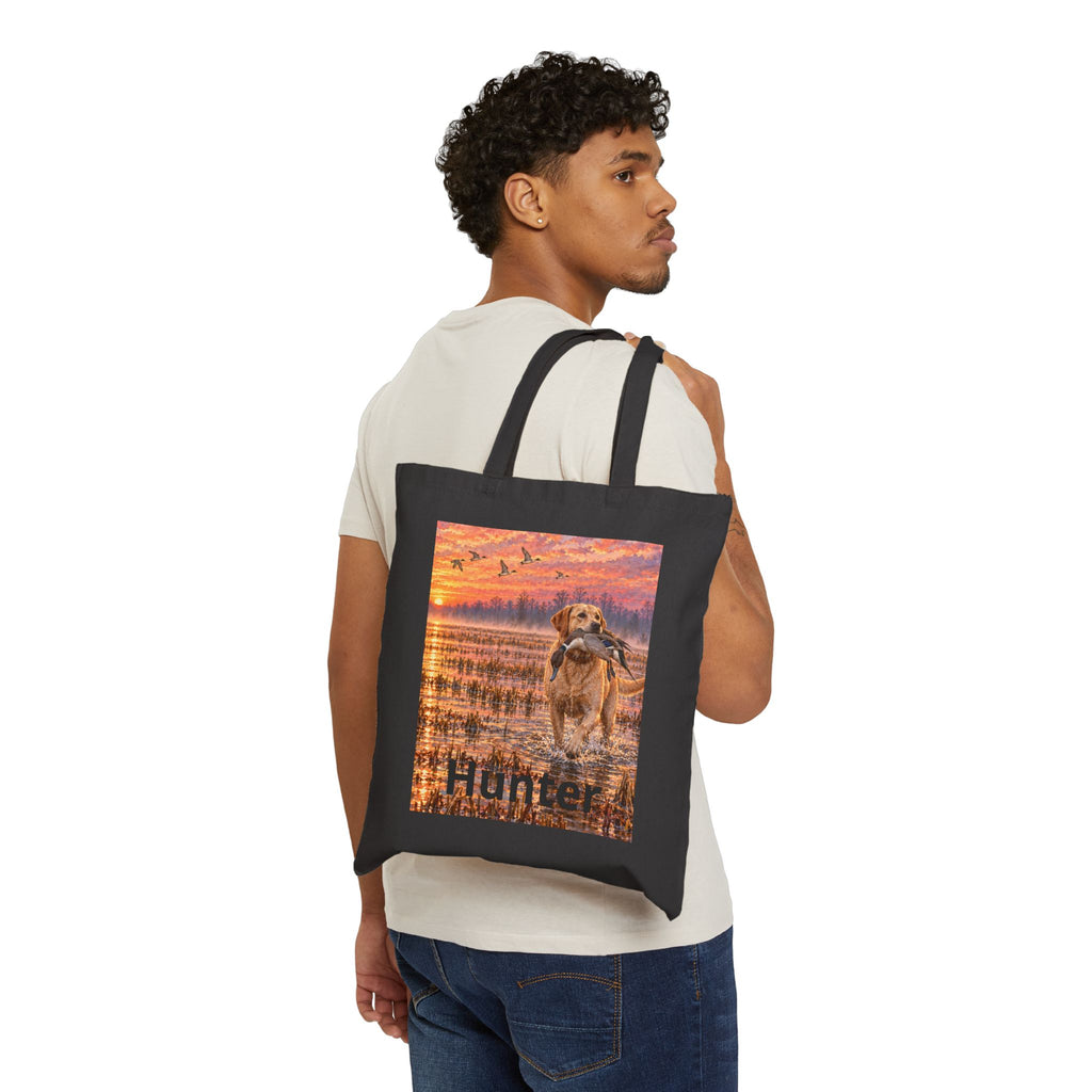 Canvas Tote Bag — Golden Retriever at Sunset Print, Nature Lover Grocery & Beach Tote