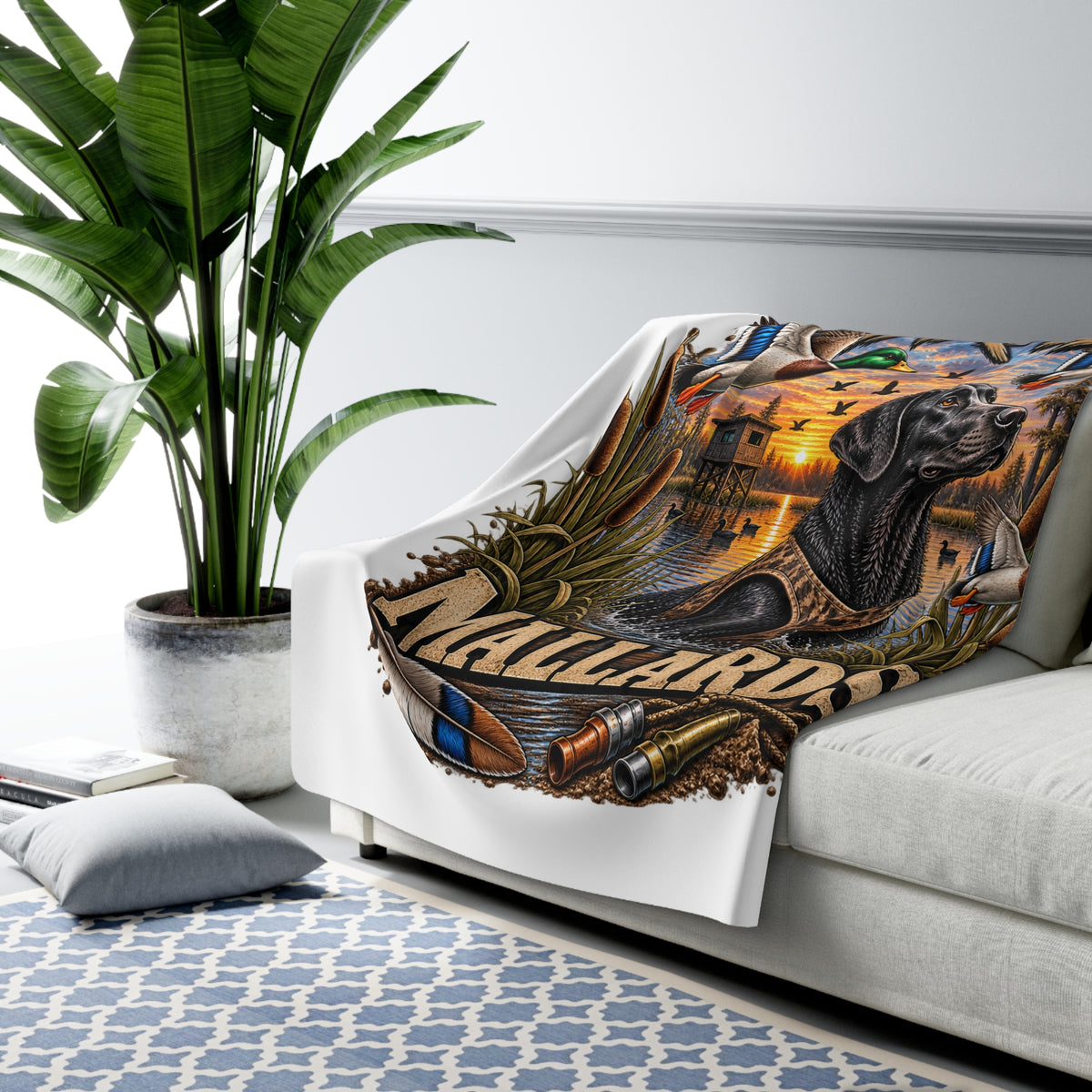 Sherpa Blanket — Mud Marsh Mallards Hunting Dog Design