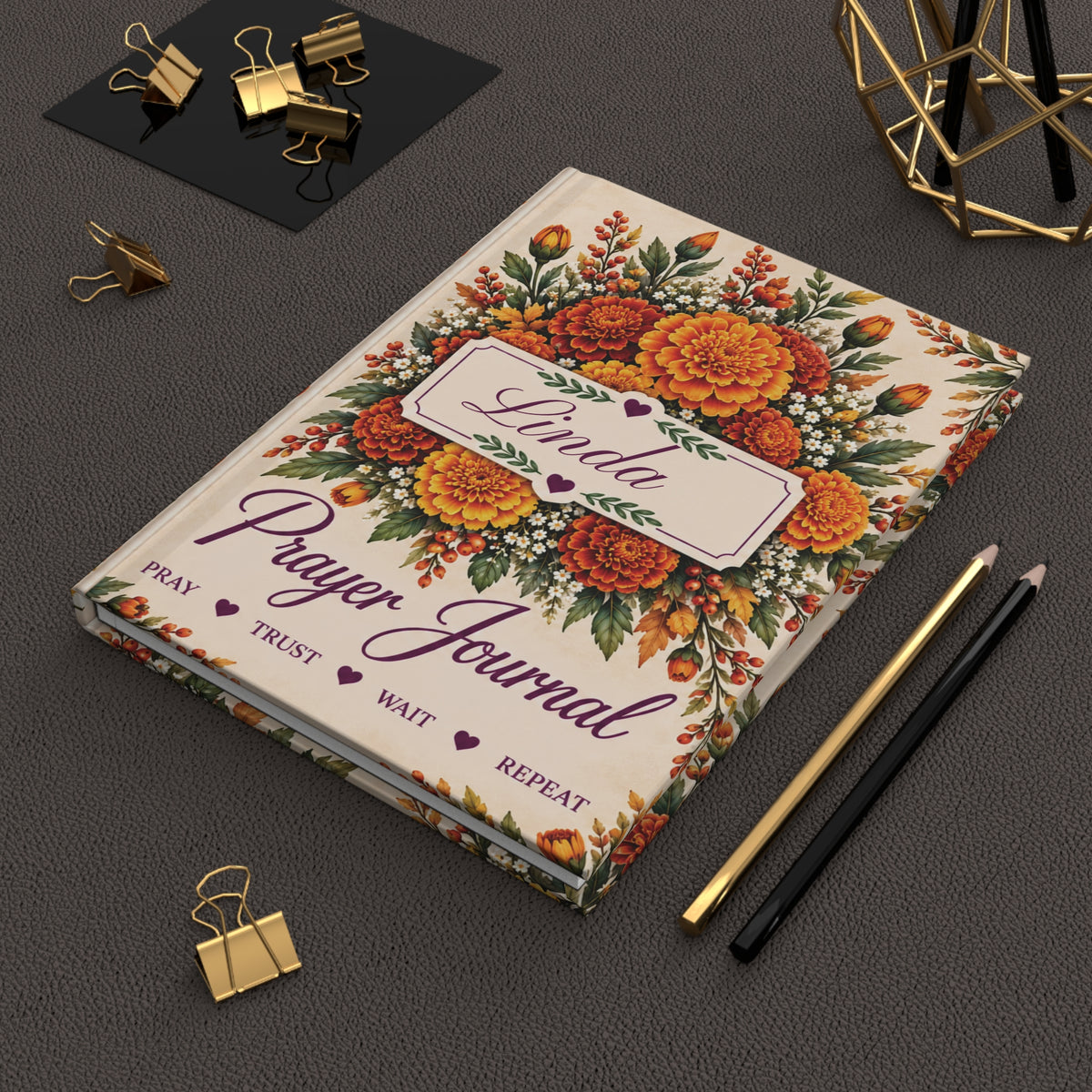 Personalized October Birth Flower Prayer Journal, Marigold Christian Notebook, Jeremiah 29:11 Gift for Women, Bible Study Journal