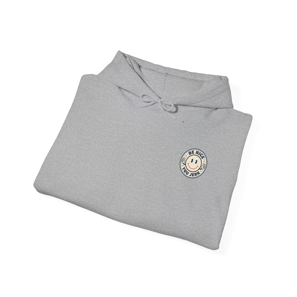 Be Nice You Jerk smiley patch Hoodie | sarcastic slogan, vintage-inspired