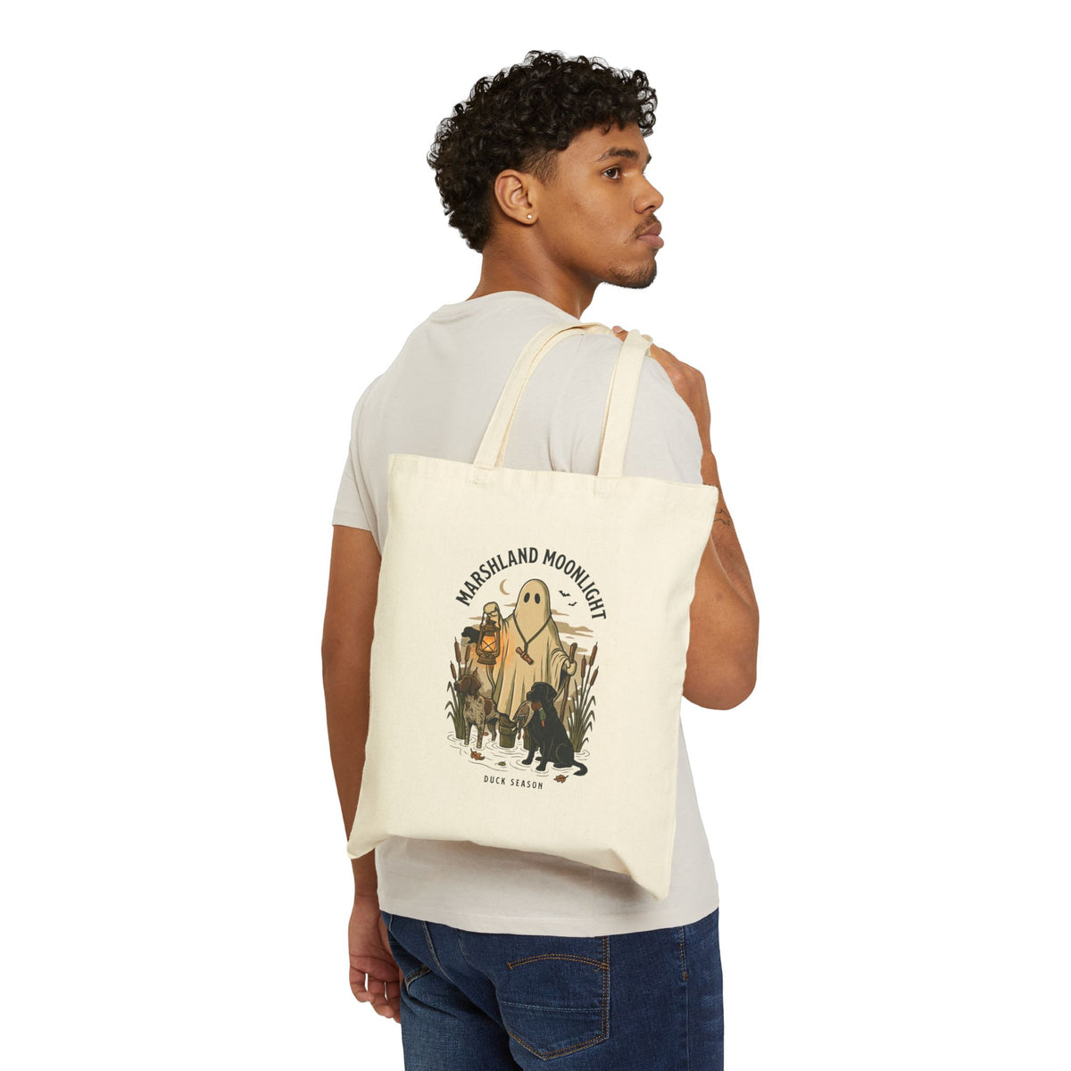 Marshland Moonlight Ghost Tote | Spooky Hunting, Vintage Halloween Canvas