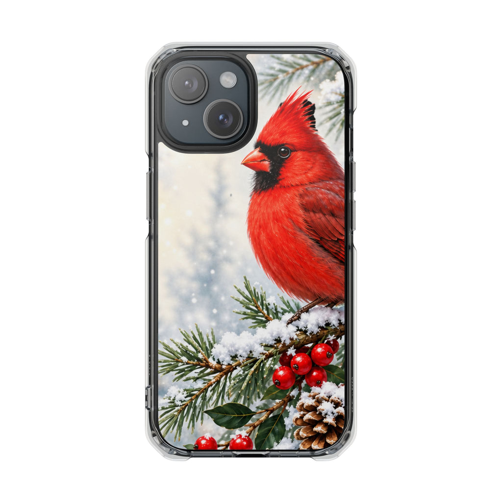 Clear Magnetic Phone Case — Winter Cardinal Scene