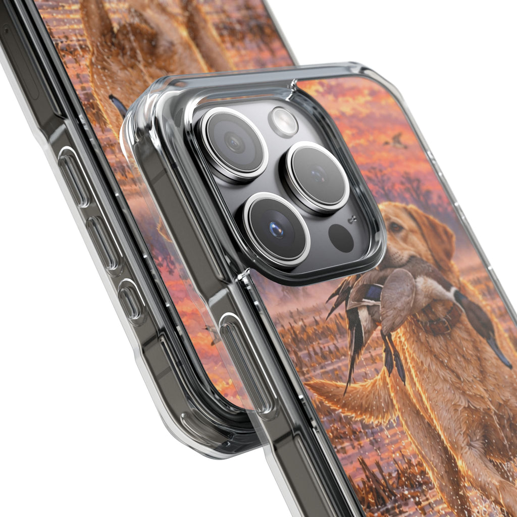 Clear Magnetic Phone Case — Lab in swamp with duck