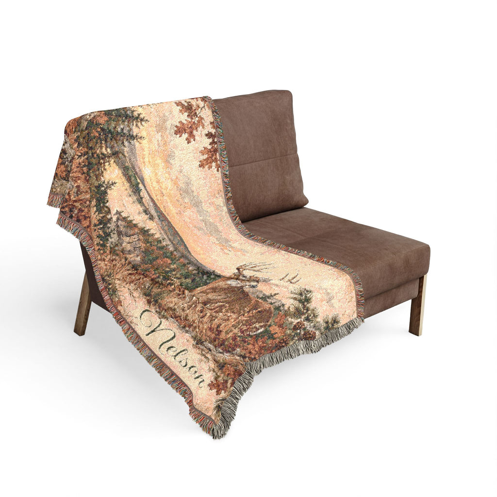 Scenic Deer Woven Blanket – Personalized Rustic Nature Throw