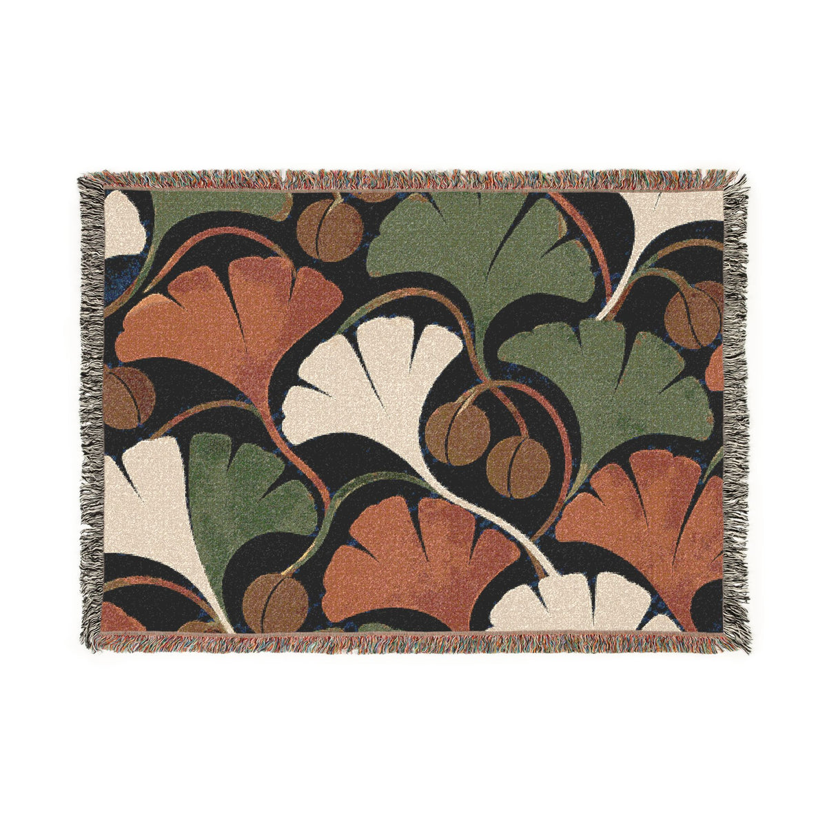 Ginkgo Leaf Woven Blanket — Vintage Botanical Throw