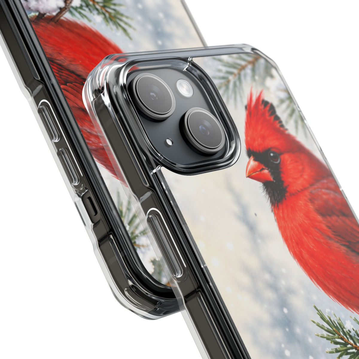Clear Magnetic Phone Case — Winter Cardinal Scene