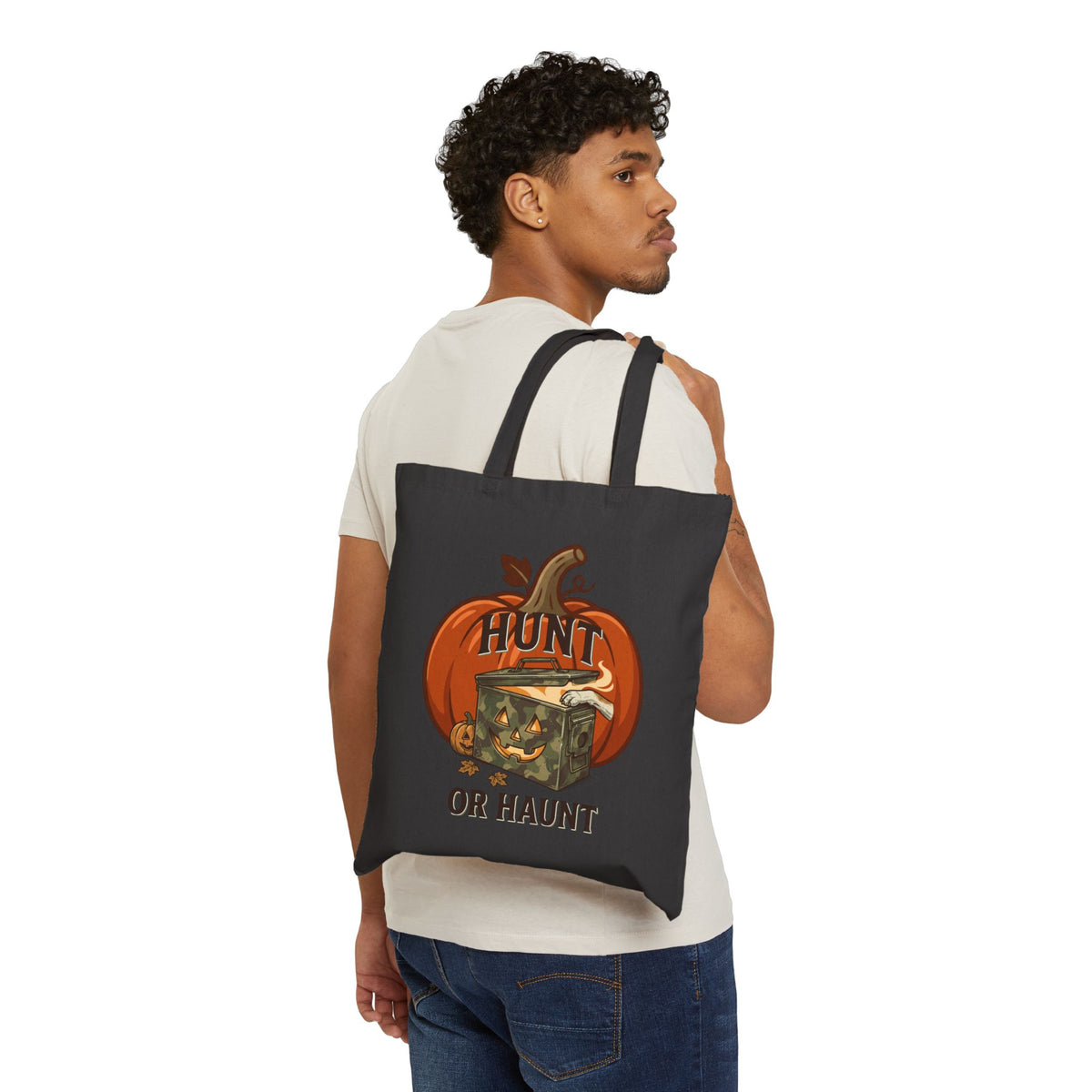 Hunt or Haunt Tote, Halloween spooky hunting canvas tote