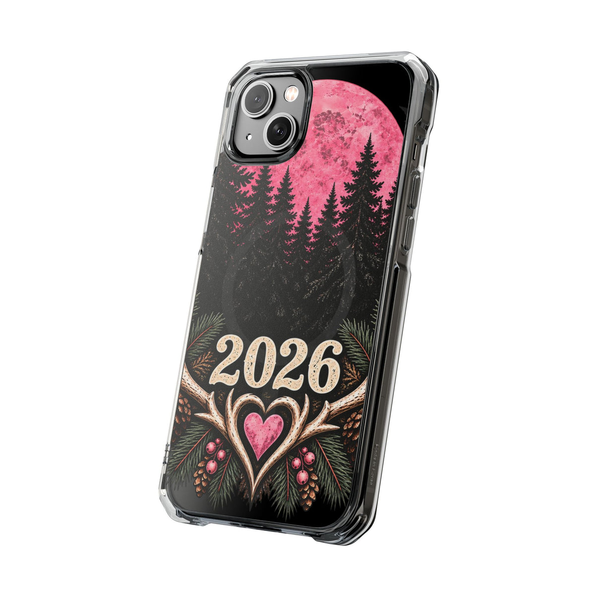 2026 Pink Moon Forest Phone Case — Clear Magnetic Protective Cover