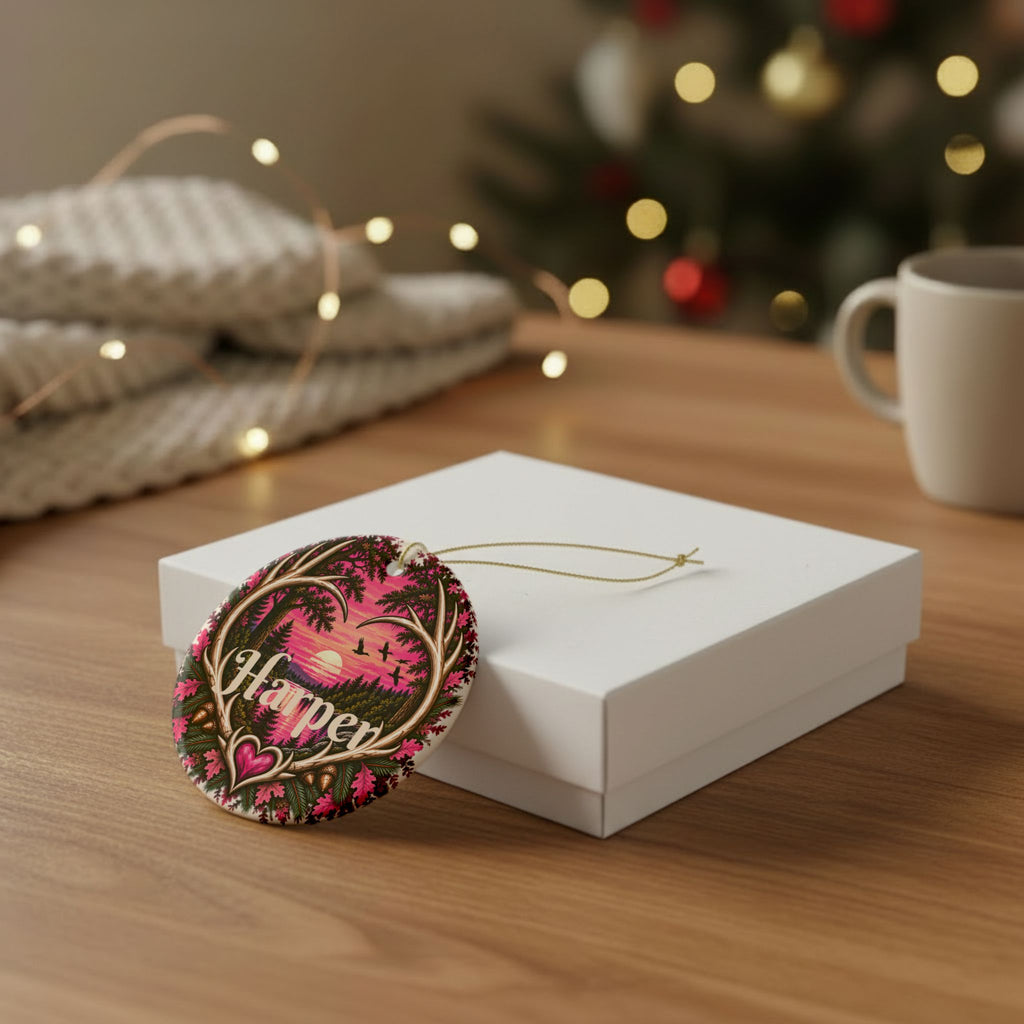 Personalized Hunting Roots Deer Ornament, Pink Whitetail Christmas Keepsake, Custom Name 2026 Hunter Gift