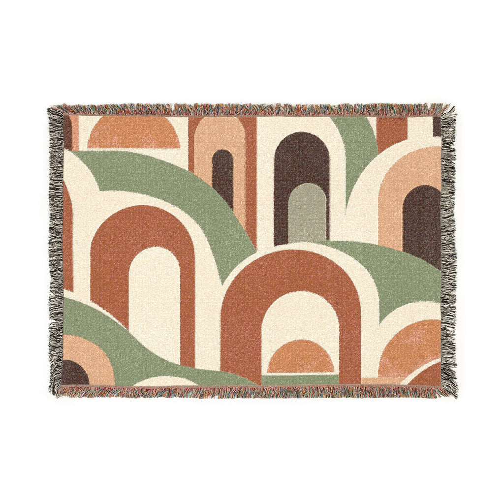 Retro Arch Woven Blanket – Mid-Century Geometric Throw for Living Room, Boho Decor