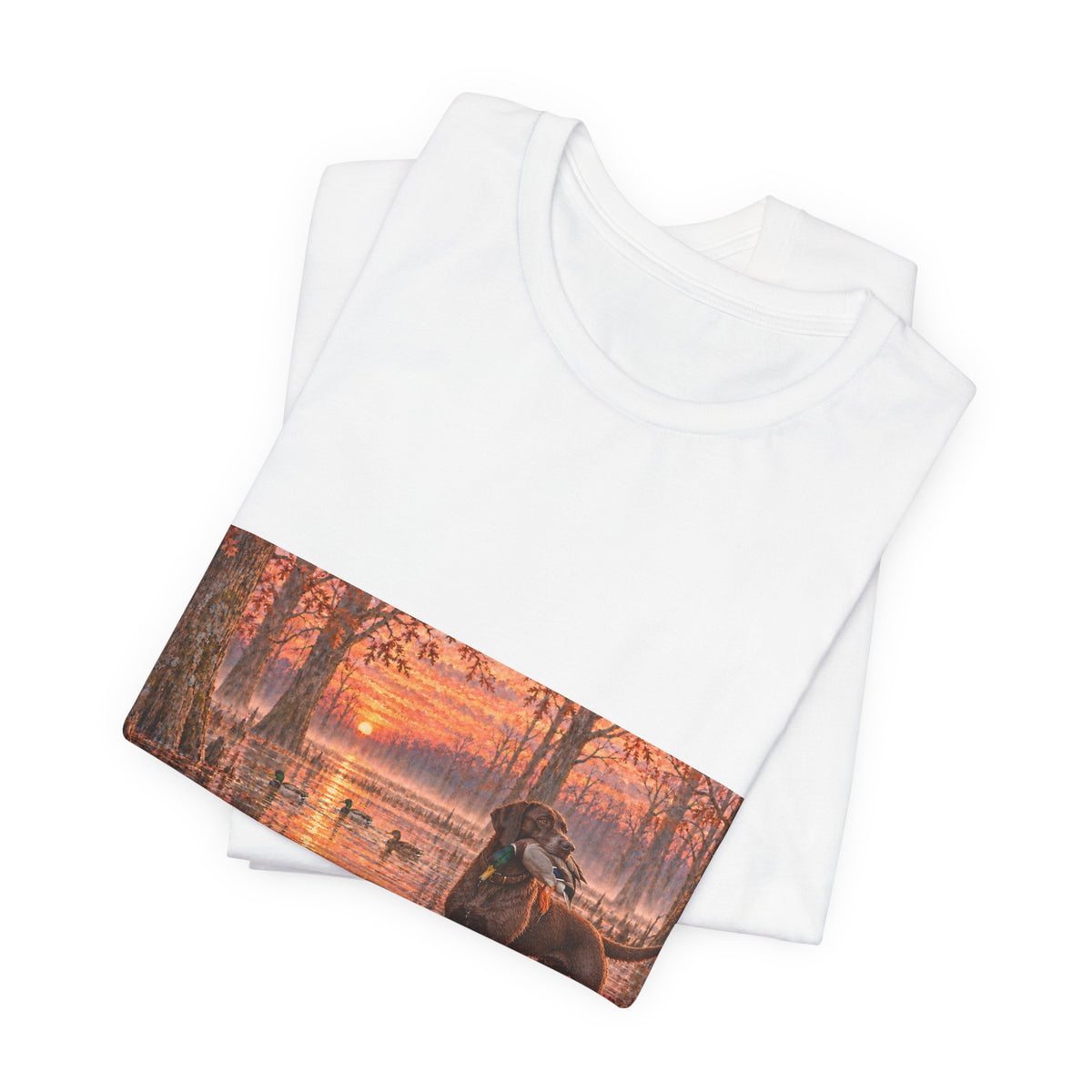 Sunset Bay Retriever T-Shirt — Dog Lover Sunset Woodland Tee