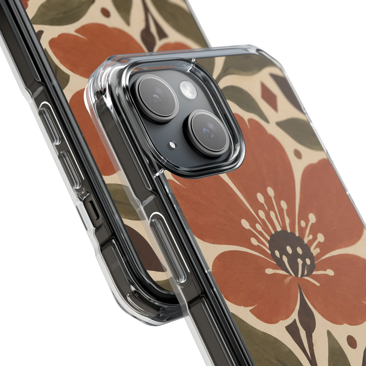 Clear Magnetic Phone Case Floral Pattern Protective Cover