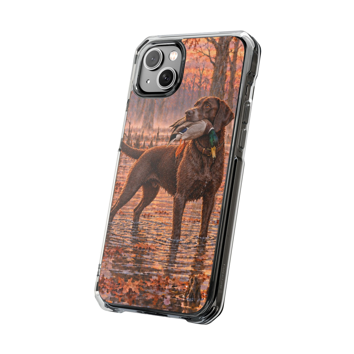 Clear Magnetic Phone Case — Chocolate Lab with Duck swamp
