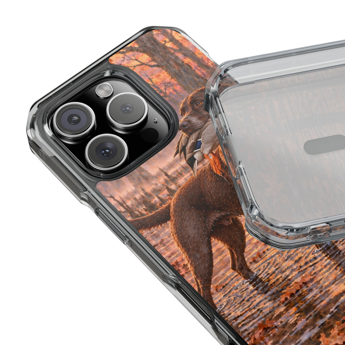 Clear Magnetic Phone Case — Chocolate Lab with Duck swamp