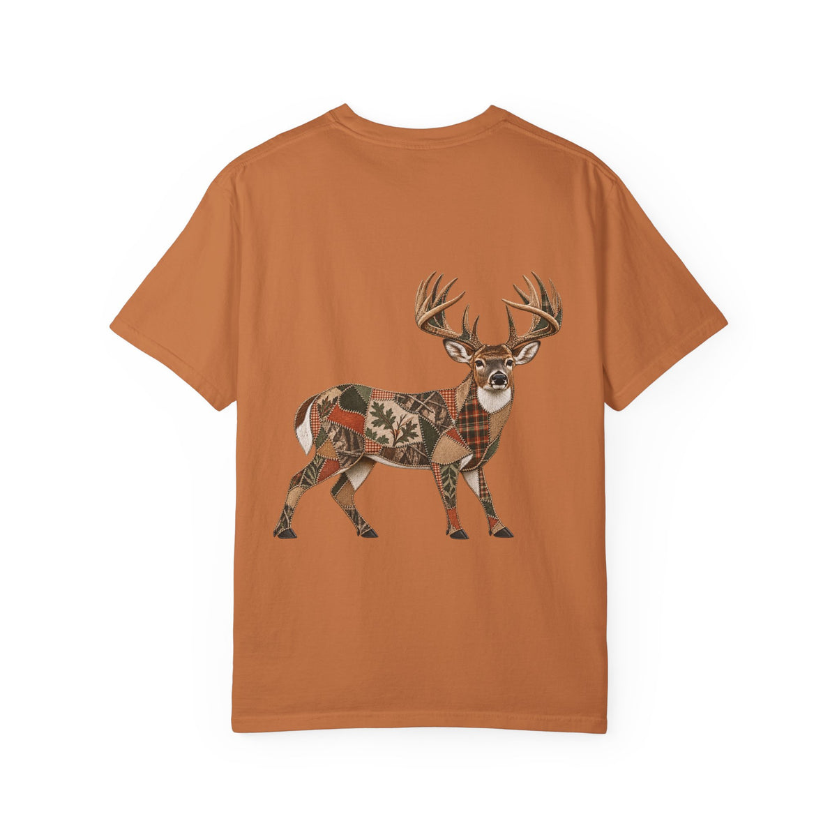 Faux Patchwork Whitetail Deer Shirt, Buck Hunting Tee, Rustic Deer Hunter Gift