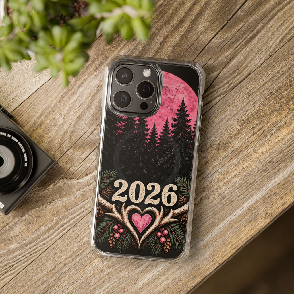 2026 Pink Moon Forest Phone Case — Clear Magnetic Protective Cover