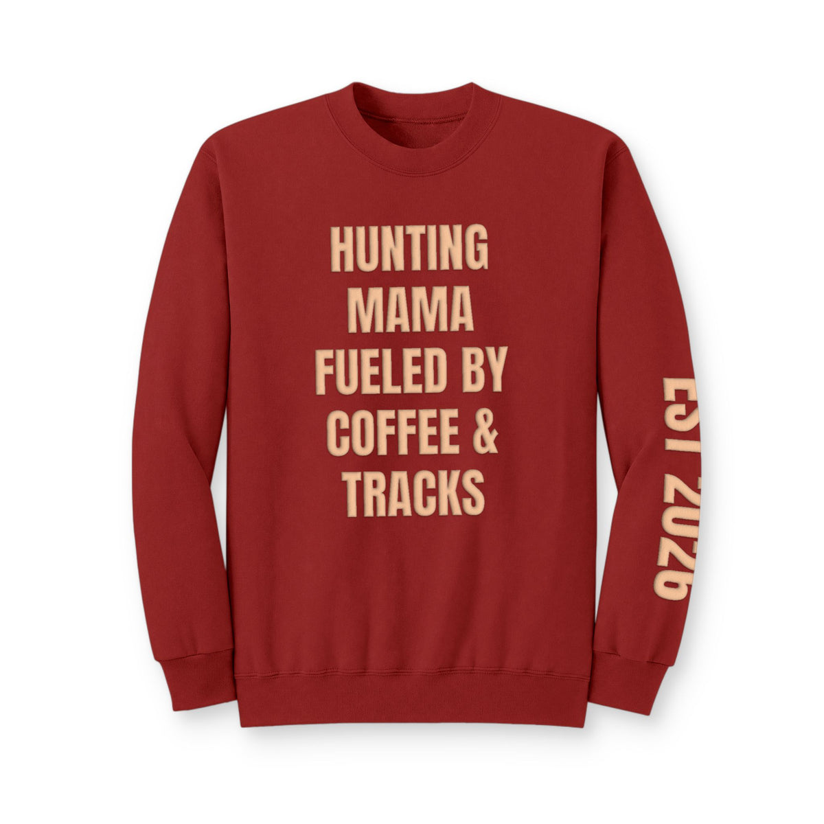 Personalized Hunting Mama Sweatshirt, Hunting Mama fueled by coffee and tracks, Hunter Orange Puff Sweatshirt, Custom Hunting Mom Gift