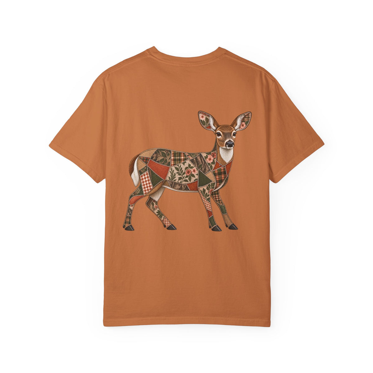 Faux Patchwork Doe Deer Shirt, Hunting Tee, Rustic Deer Hunter Gift
