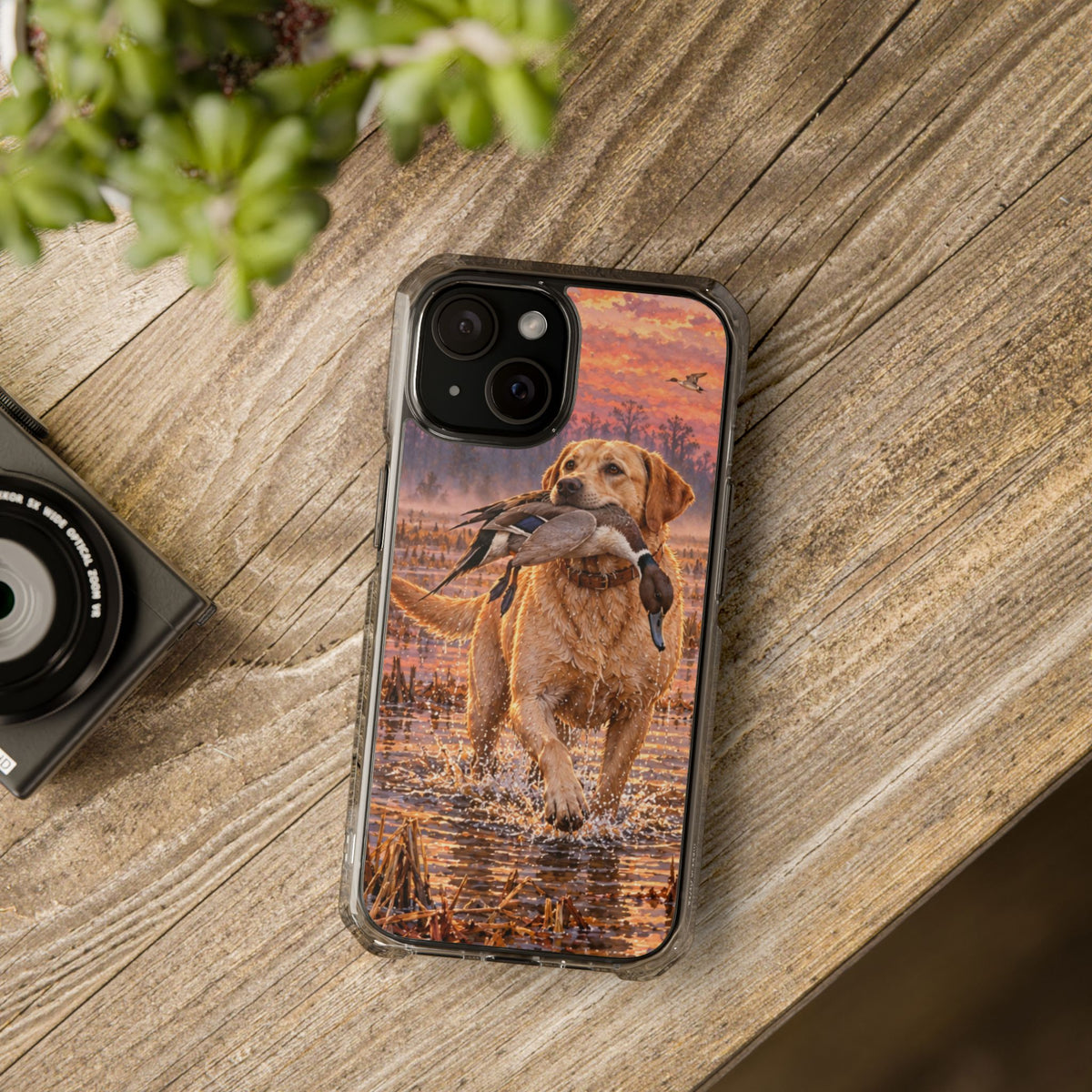Clear Magnetic Phone Case — Lab with Duck swamp
