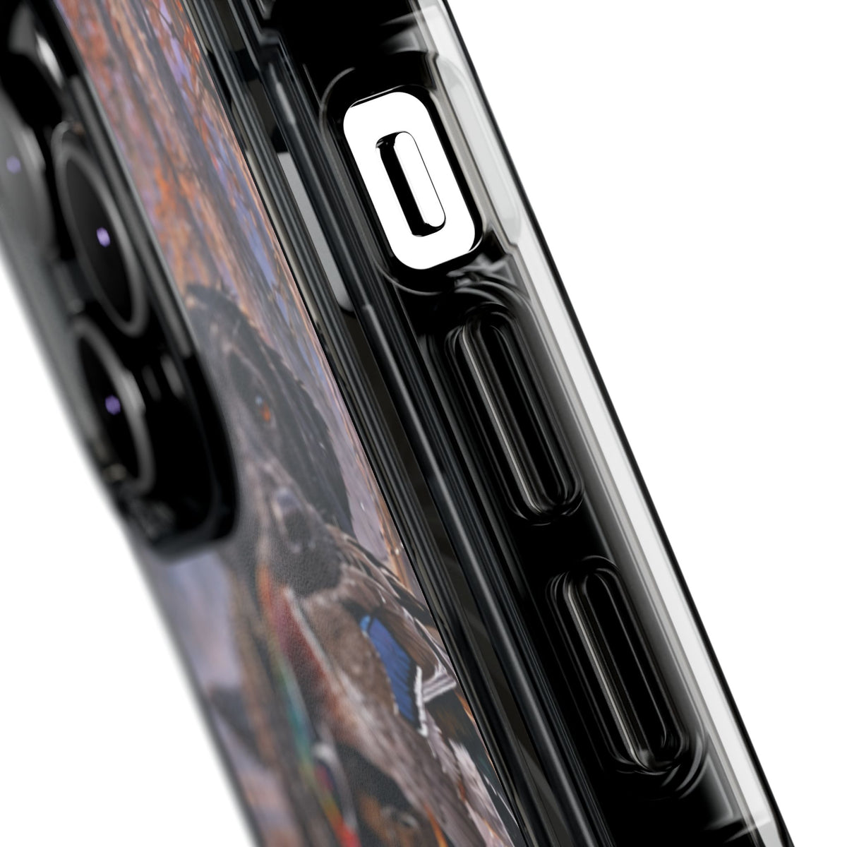 Clear Magnetic Phone Case — Black Lab with Duck swamp