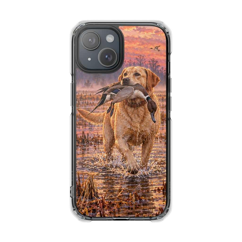 Clear Magnetic Phone Case — Lab in swamp with duck