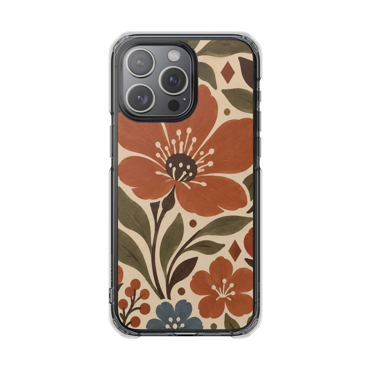 Clear Magnetic Phone Case Floral Pattern Protective Cover