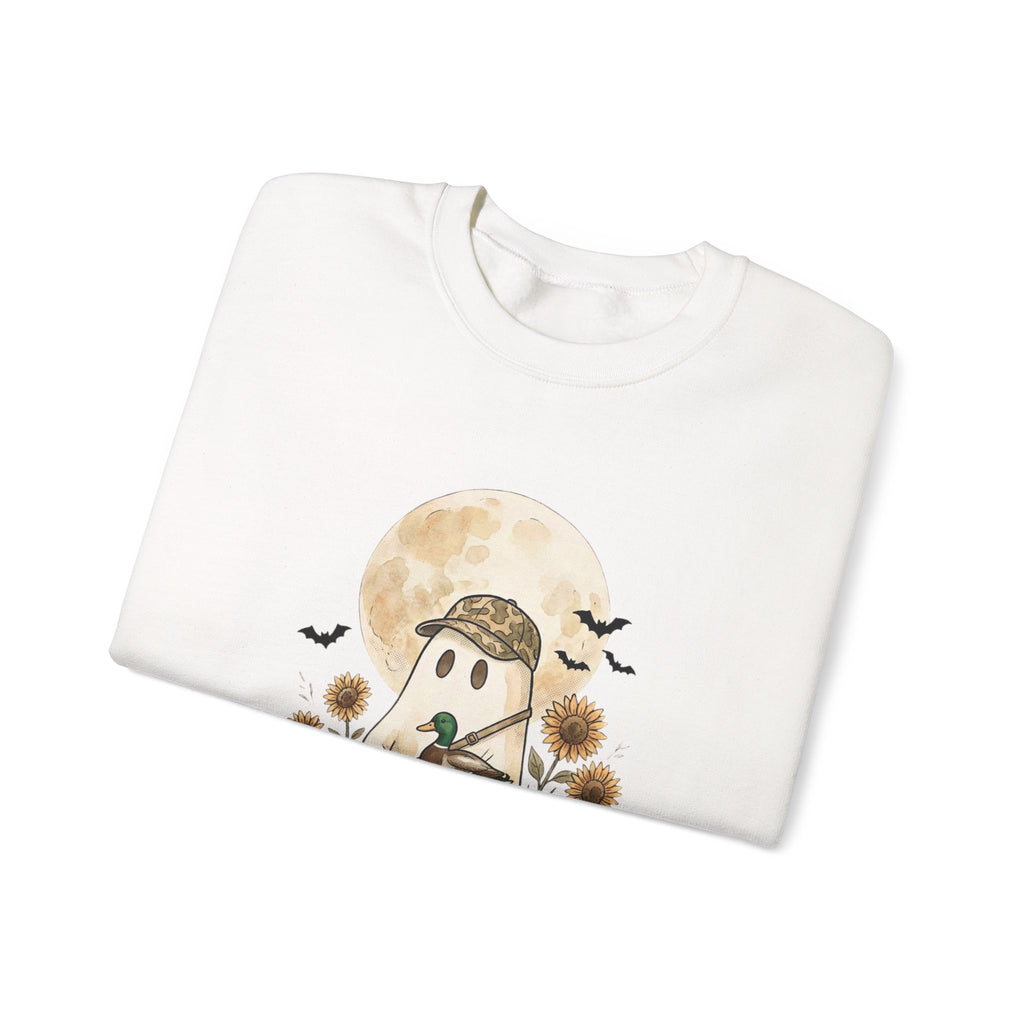 Ghost Hunter Illustration Sweatshirt | Spooky Hunting, Autumn Pumpkin Moon