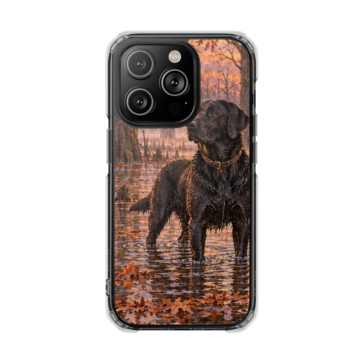 Clear Magnetic Phone Case — Black lab in swamp