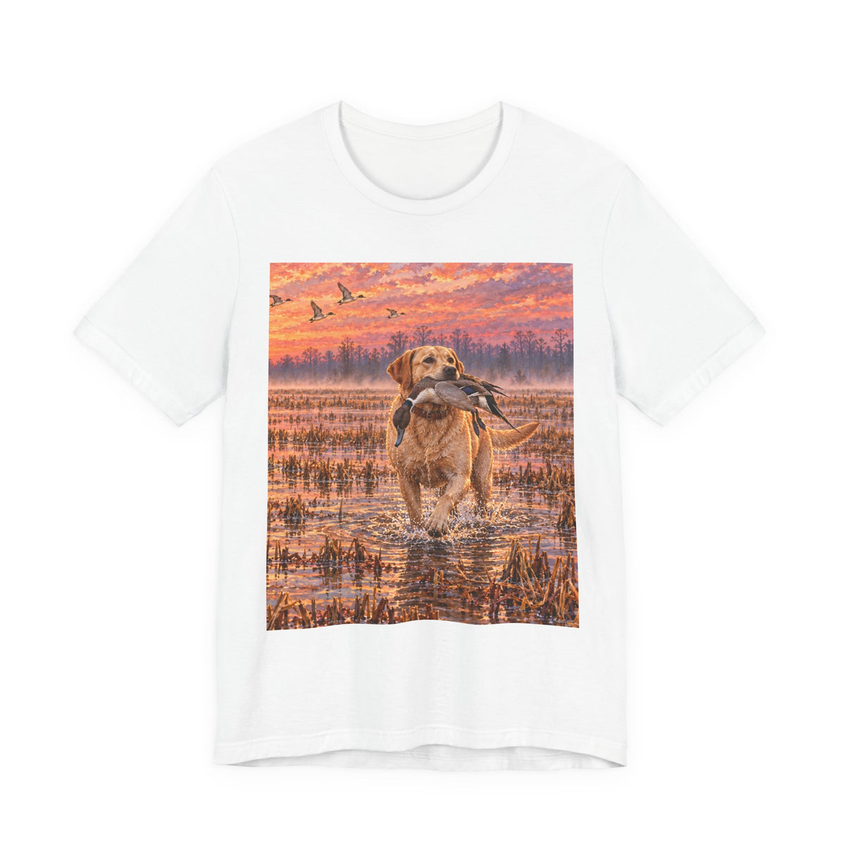 Sunset Retriever T-Shirt — Golden Retriever Sunset Scene Tee