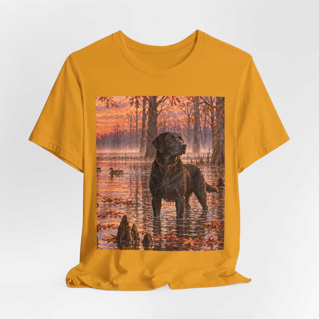 Sunset Bay Labrador Tee — Black Lab Dog Sunset Shirt