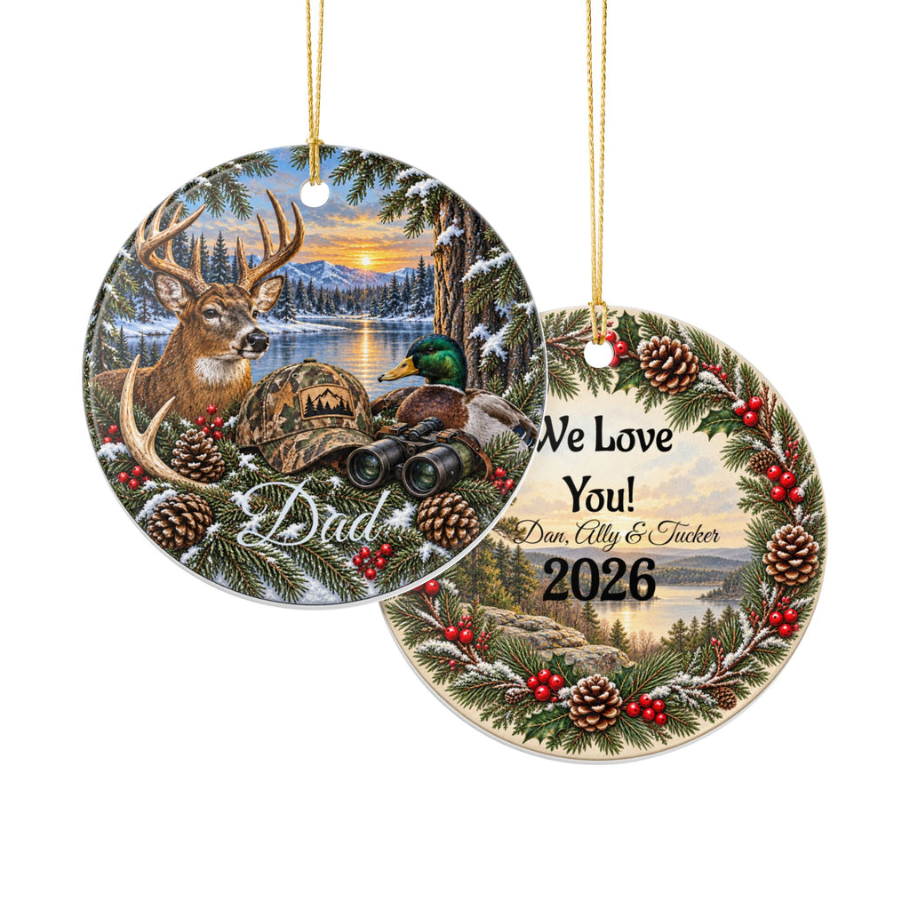 Personalized Christmas Ornament, Custom Name Family Keepsake, Hunter Ornament, Christmas Gift for Family, Friends or Memorial