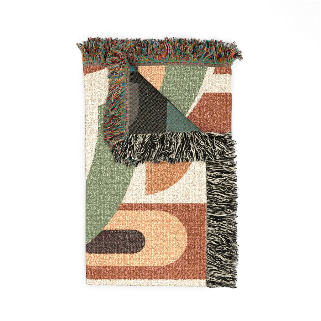 Retro Arch Woven Blanket – Mid-Century Geometric Throw for Living Room, Boho Decor