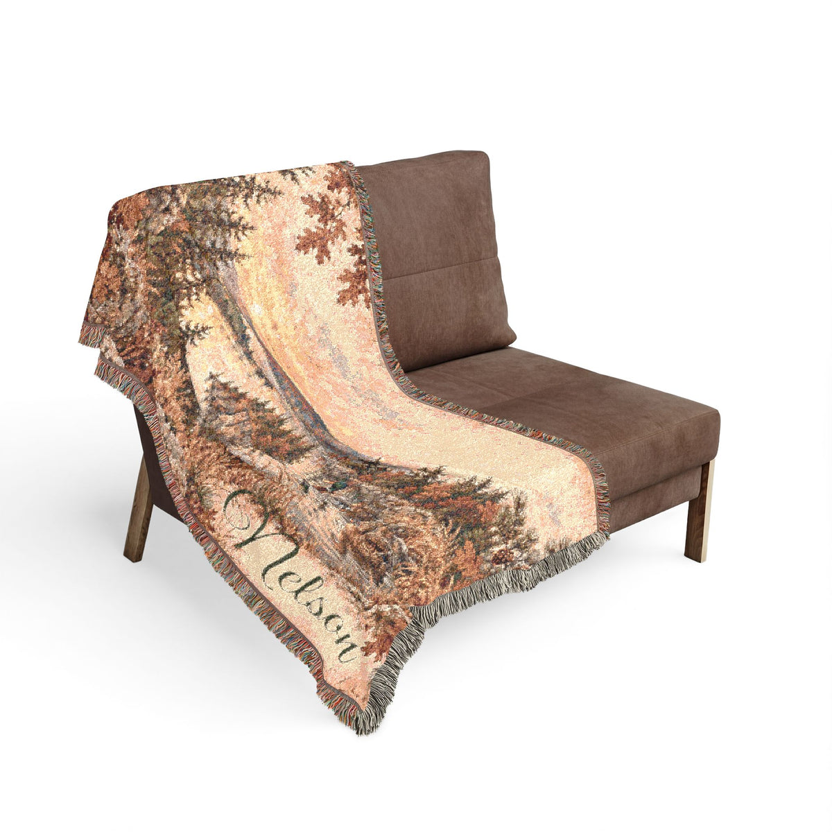 Mohican River Scenic Woven Blanket — Rustic Lake Landscape Throw