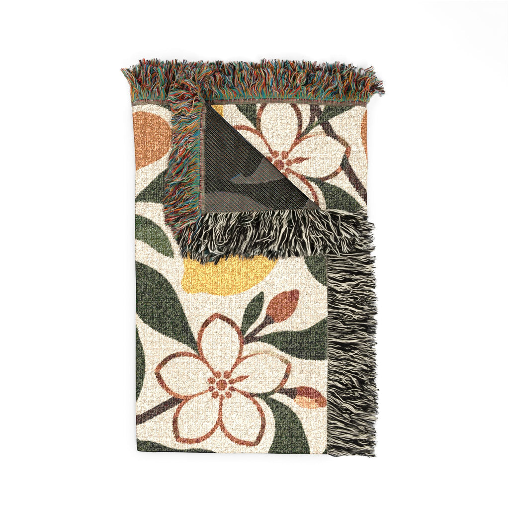 Pear & Blossom Woven Throw Blanket — Floral Fruit Pattern, Cozy Decorative Throw