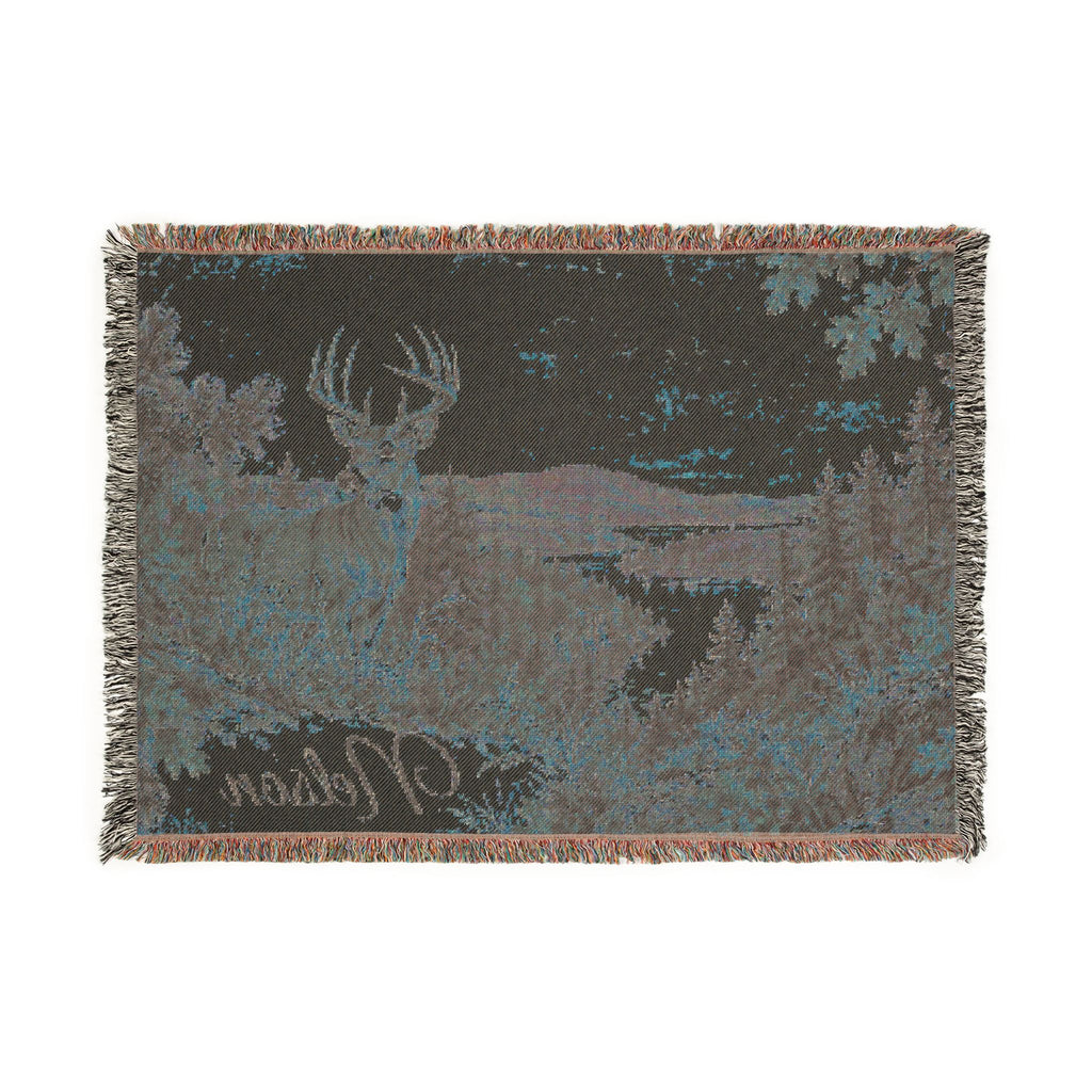 Scenic Deer Woven Blanket – Personalized Rustic Nature Throw