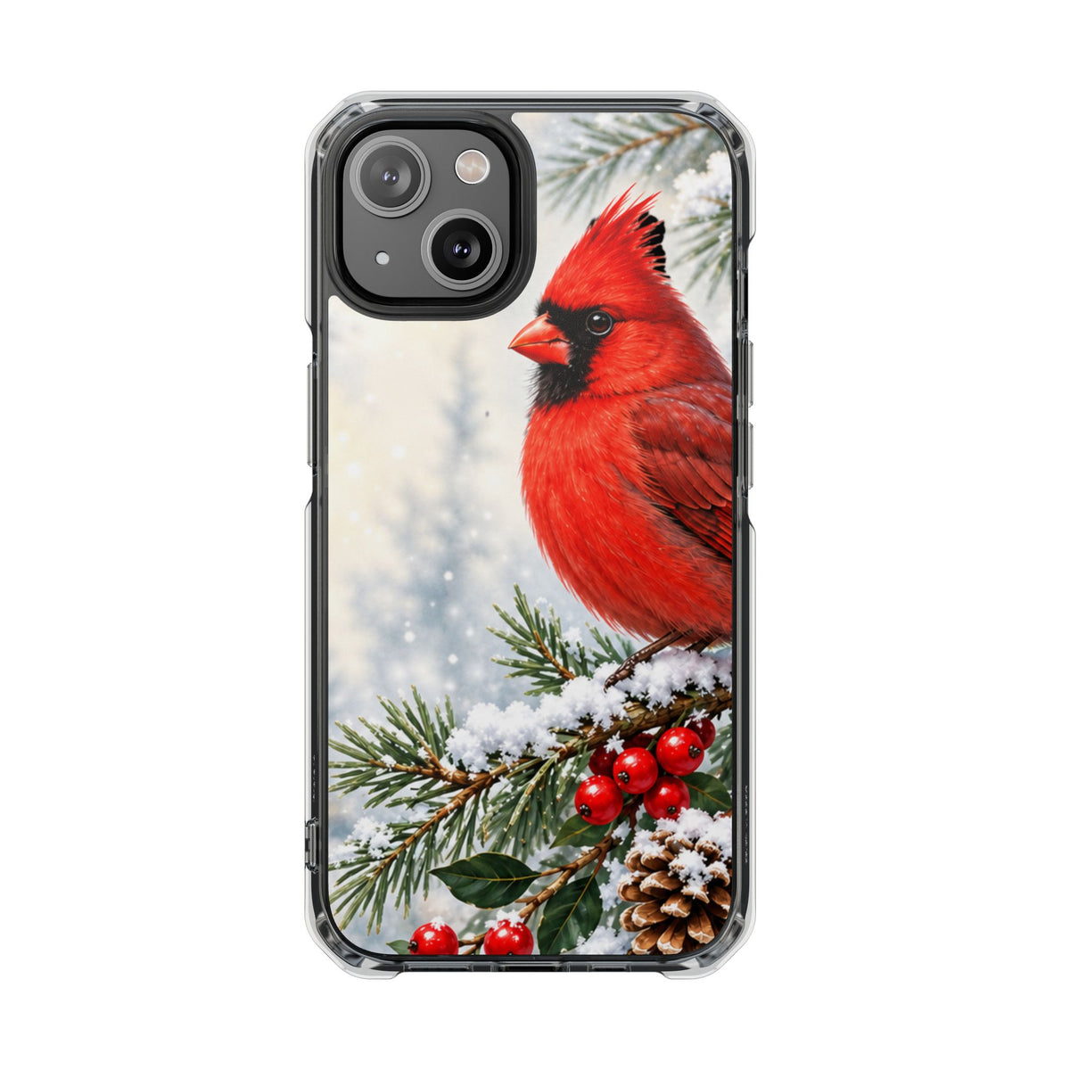 Clear Magnetic Phone Case — Winter Cardinal Scene