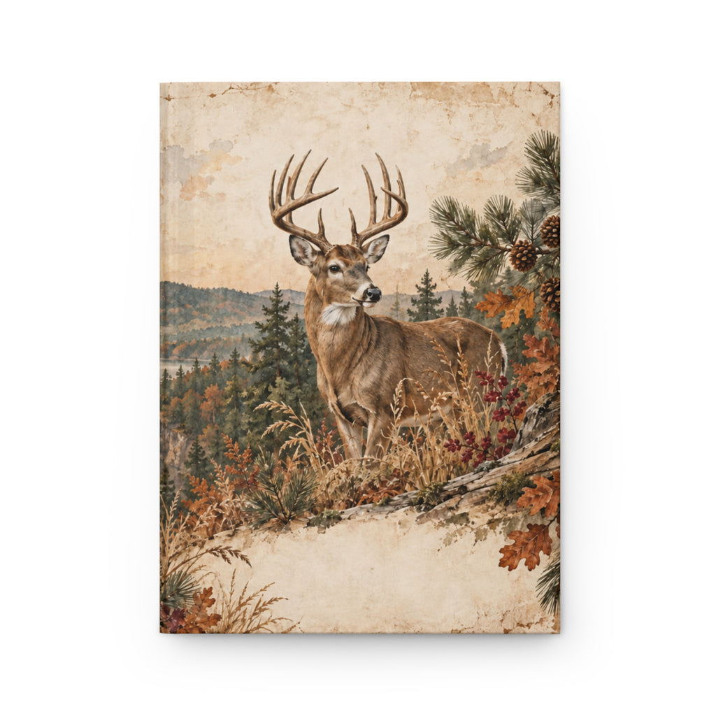Deer Forest Scene Hardcover Journal — Lined Rustic Wildlife Notebook for Nature Lovers