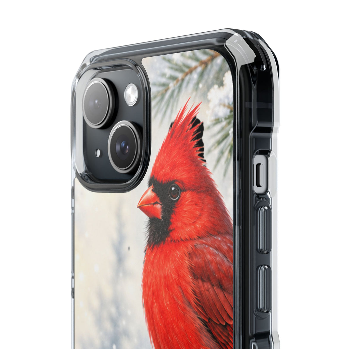 Clear Magnetic Phone Case — Winter Cardinal Scene