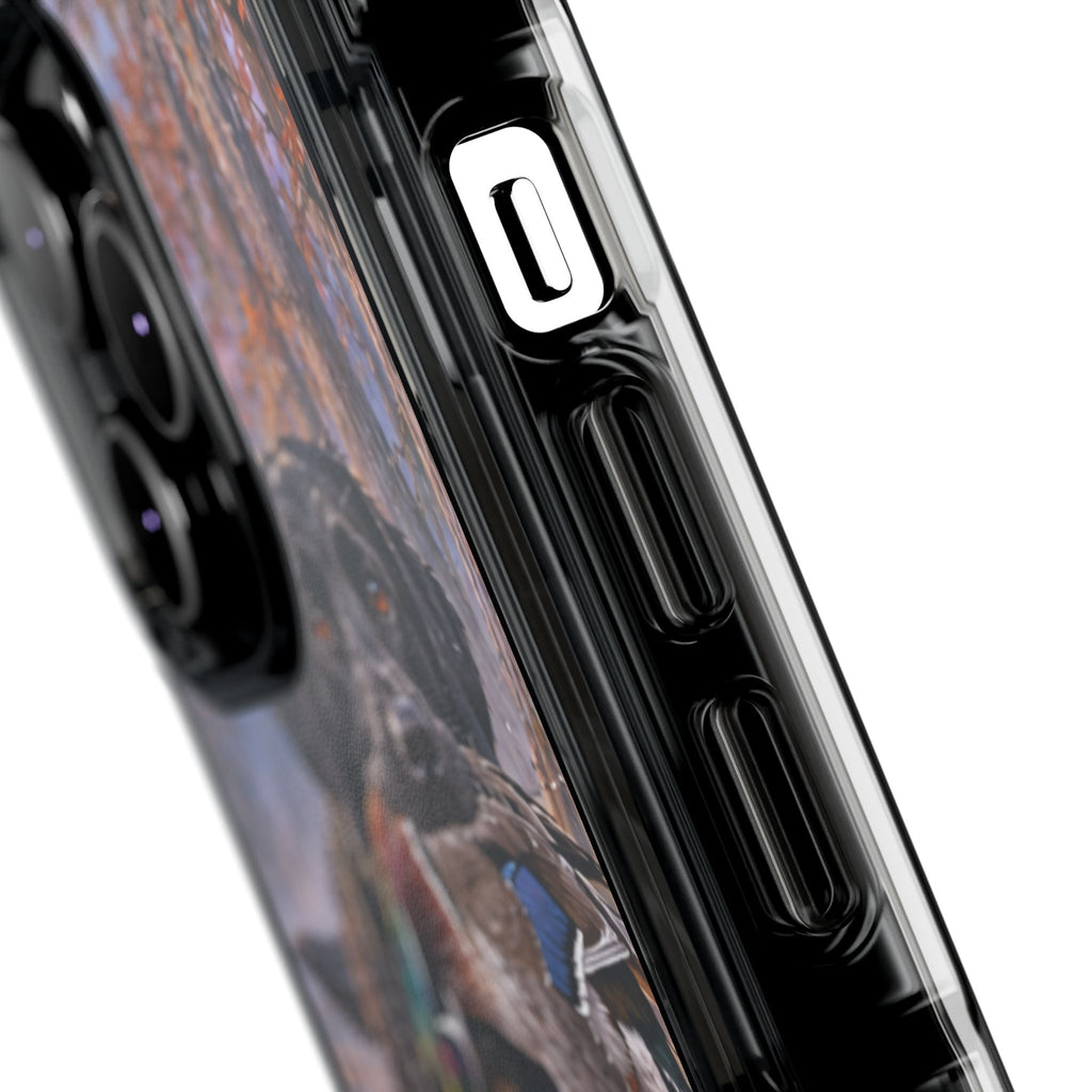 Clear Magnetic Phone Case — Black Lab with Duck swamp