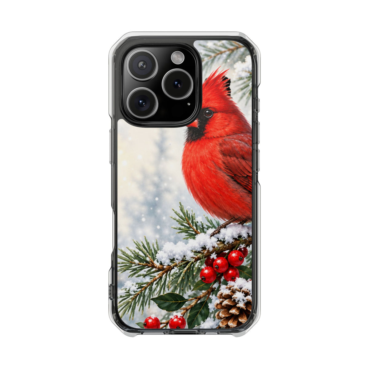 Clear Magnetic Phone Case — Winter Cardinal Scene
