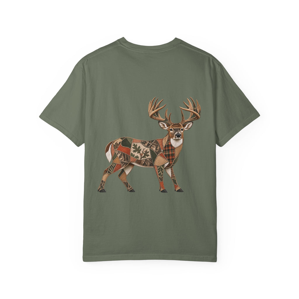 Faux Patchwork Whitetail Deer Shirt, Buck Hunting Tee, Rustic Deer Hunter Gift